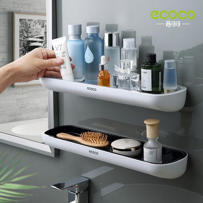ECOCO Рафт за баня Поставка за съхранение Държач Стенен шампоан Подправки Органайзер за душ Аксесоари за баня с лента за кърпи