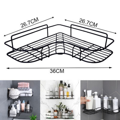 Черен стенен рафт за баня Поставка за душ шампоан Кухненска кошница за съхранение на подправки Поставка за тоалетен сапун Органайзер за баня