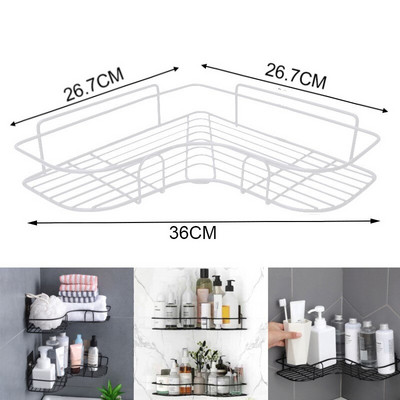 Черен стенен рафт за баня Поставка за душ шампоан Кухненска кошница за съхранение на подправки Поставка за тоалетен сапун Органайзер за баня