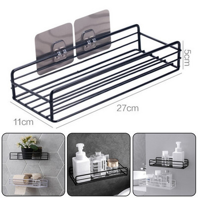 Черен стенен рафт за баня Поставка за душ шампоан Кухненска кошница за съхранение на подправки Поставка за тоалетен сапун Органайзер за баня