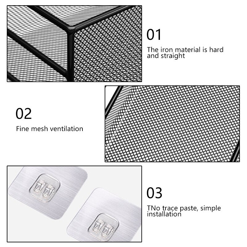 Черен стенен рафт за баня Поставка за душ шампоан Кухненска кошница за съхранение на подправки Поставка за тоалетен сапун Органайзер за баня