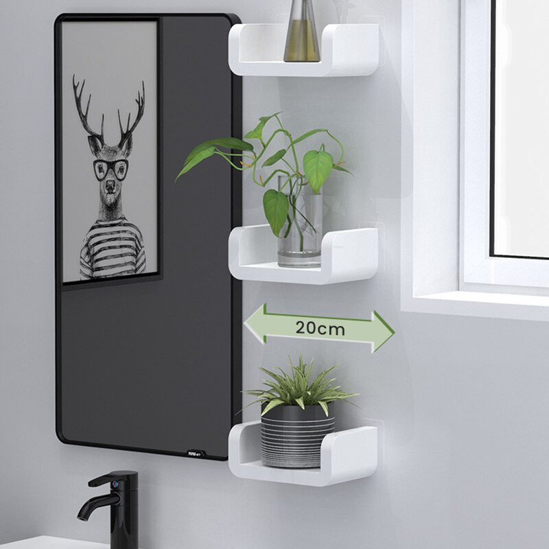 Nauja prie sienos montuojama vonios kambario lentyna balta makiažo laikiklis, didelė talpa virtuvės buitiniams vonios kambario priedams