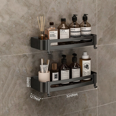 Set rafturi pentru baie Suport de depozitare pentru duș negru cu cârlige Suport pentru toaletă Oragnizer Suport șampon Raft de colț Accesorii pentru baie