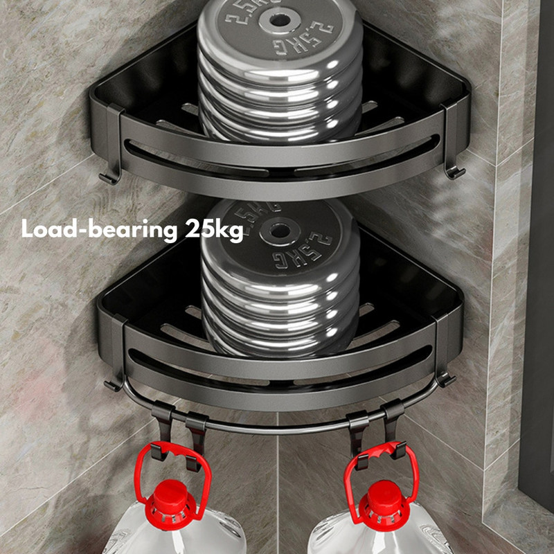 Vonios kambario lentynų rinkinys Juoda dušo laikymo lentyna su kabliukais Tualeto balinimo stovas Šampūno laikiklis Kampinė lentyna Vonios kambario priedai