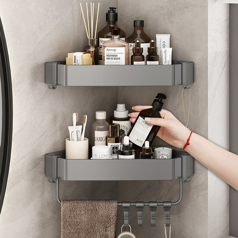 Vonios lentynos Pistoletas Pilka trikampė lentyna Dušo laikymo lentynos laikiklis Sieninis tualeto tvarkytuvas Vonios kambario virtuvės priedai