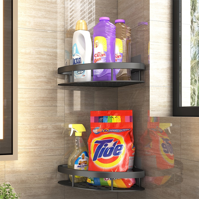 Vannitoa nurgariiul ilma puurimiseta Roostekindel ruum Alumiiniumist dušihoidik Šampoonihoidik Vannitoatarvikud