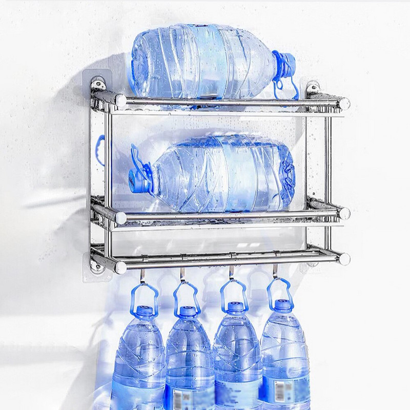 Rozsdamentes acél tároló polcok Háztartási WC-k Hidraulika asztalok Törülközőtartó Kétrétegű falra szerelhető állványok fürdőszobához