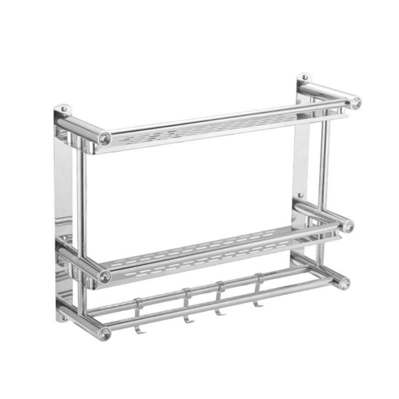 Rozsdamentes acél tároló polcok Háztartási WC-k Hidraulika asztalok Törülközőtartó Kétrétegű falra szerelhető állványok fürdőszobához