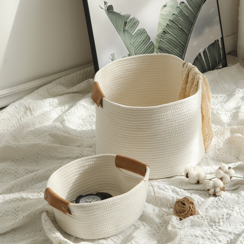 Szőtt tároló kosár pamut kötél játék mosodai tároló kosár kötél tároló láda játéktörülköző takaróhoz gyerekszoba szervezés
