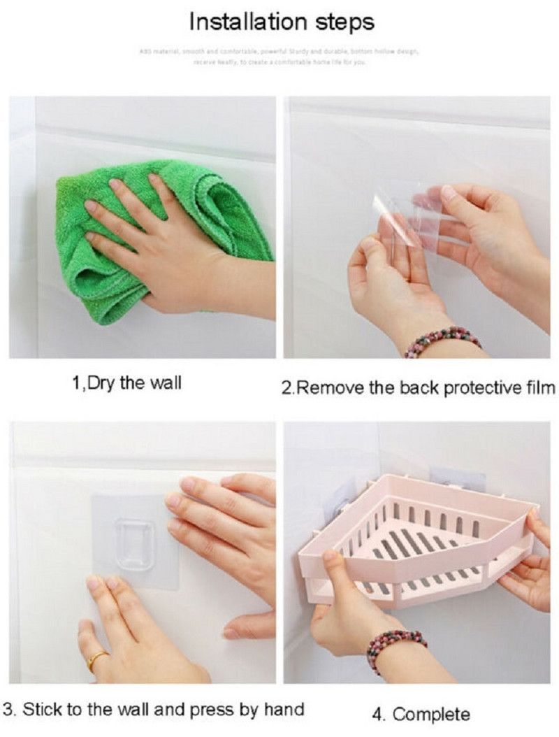 Perete cu aspirație Raft triunghiular pentru duș Raft pentru colț pentru baie Suport pentru depozitare Rafturi organizatoare 1buc