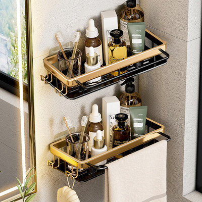 Prabangios vonios lentynos be gręžimo lentyna su kabliukais dušo dėklas Šampūno laikiklis Tualeto laikiklis Vonios kambario priedai