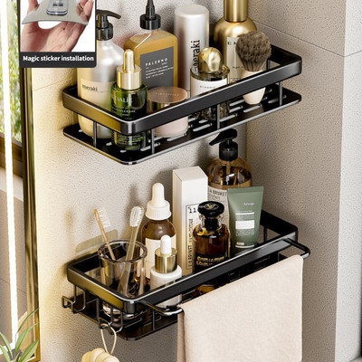 Prabangios vonios lentynos be gręžimo lentyna su kabliukais dušo dėklas Šampūno laikiklis Tualeto laikiklis Vonios kambario priedai
