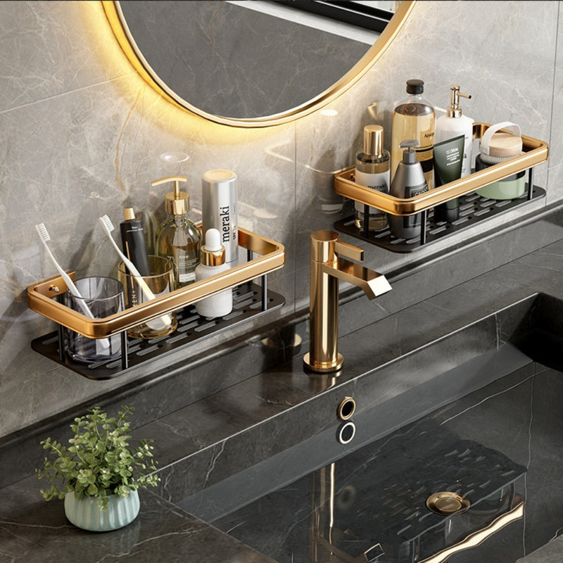 Prabangios vonios lentynos be gręžimo lentyna su kabliukais dušo dėklas Šampūno laikiklis Tualeto laikiklis Vonios kambario priedai