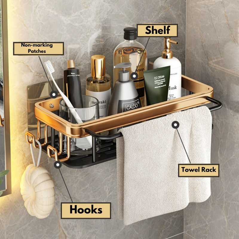 Prabangios vonios lentynos be gręžimo lentyna su kabliukais dušo dėklas Šampūno laikiklis Tualeto laikiklis Vonios kambario priedai