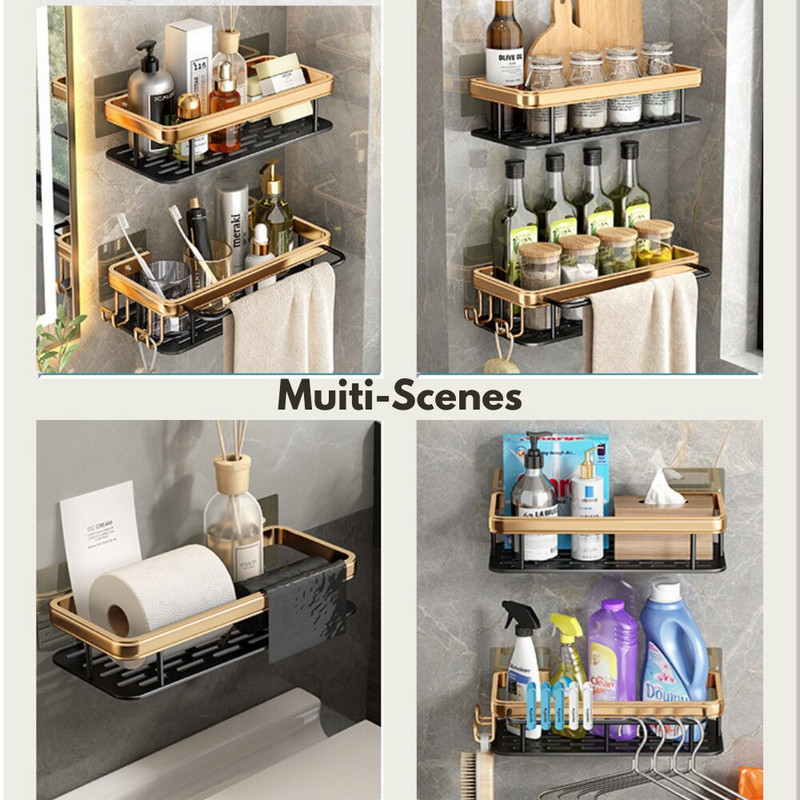 Prabangios vonios lentynos be gręžimo lentyna su kabliukais dušo dėklas Šampūno laikiklis Tualeto laikiklis Vonios kambario priedai