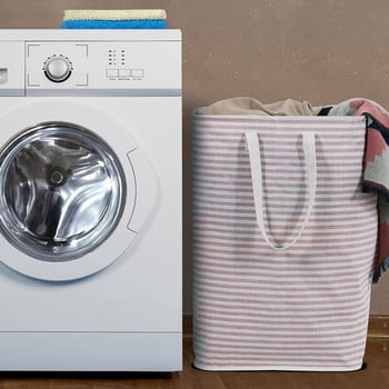 72L кош за пране Голяма чанта за съхранение на дрехи с дръжка за играчки в спалнята Сгъваема кошница Проста модерна раирана ръка