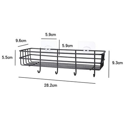 Falra szerelhető fürdőszobai polcok Zuhany sampon tartó Függő kosár Lebegő tároló polc horogvas konyhai állvány rendszerezővel