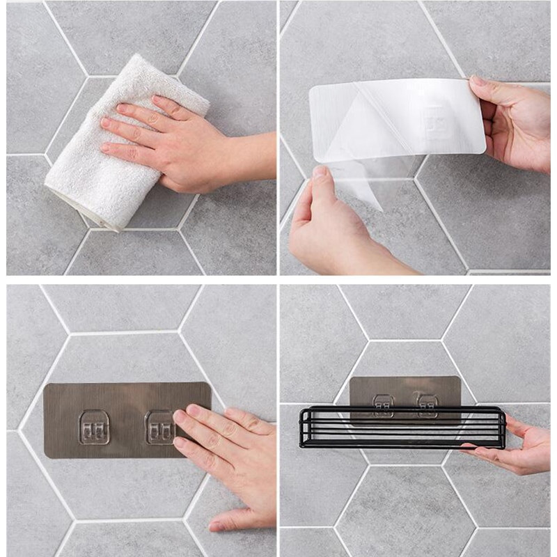 Falra szerelhető fürdőszobai polcok Zuhany sampon tartó Függő kosár Lebegő tároló polc horogvas konyhai állvány rendszerezővel