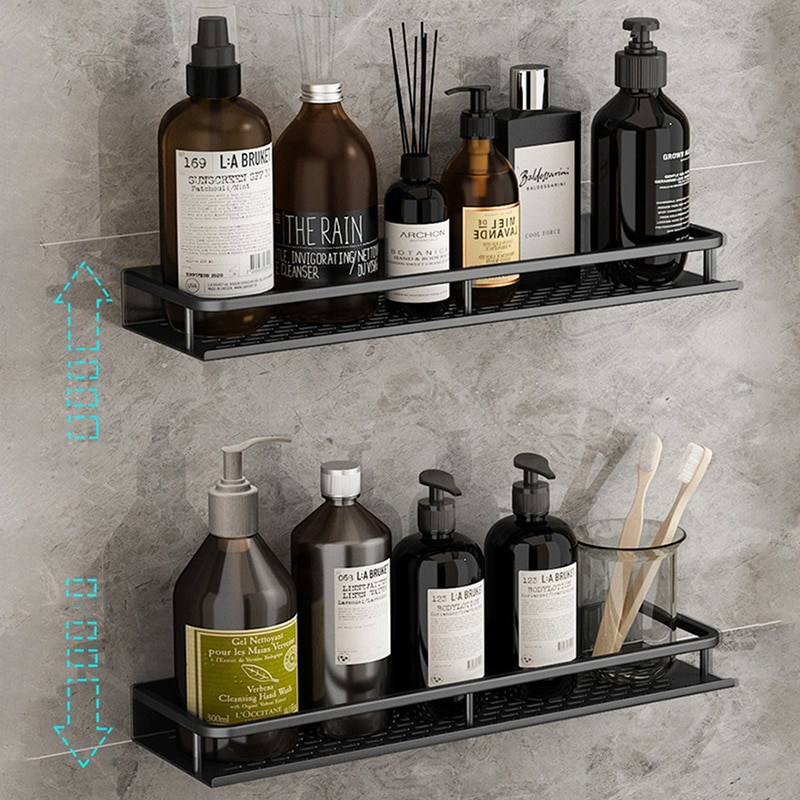 Fürdőszoba falra szerelhető tároló állvány üreges, állítható tárolópolc, vastagított teherhordó vízálló állványos WC-tartozékok