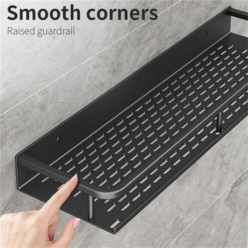 Fürdőszoba falra szerelhető tároló állvány üreges, állítható tárolópolc, vastagított teherhordó vízálló állványos WC-tartozékok