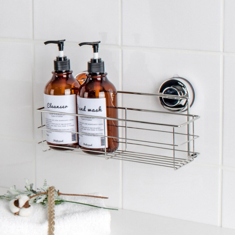 Fürdőszoba polc rendszerező zuhany tároló állvány rozsdamentes acél falra szerelhető WC sampon tartó fúrás nélkül vákuum szívókorong