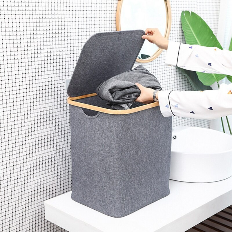 Kaanega pesukorv, suur bambusest määrdunud riiete kaitse käepidemega, veekindel kokkupandav pesukorv magamistuppa