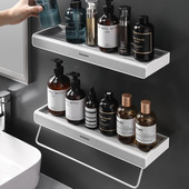 Fürdőszoba polc fúró nélküli rendszerező zuhany tároló állvány sampon polcok falra szerelhető törülközőtartó törülközőtartóval tárolási kiegészítők