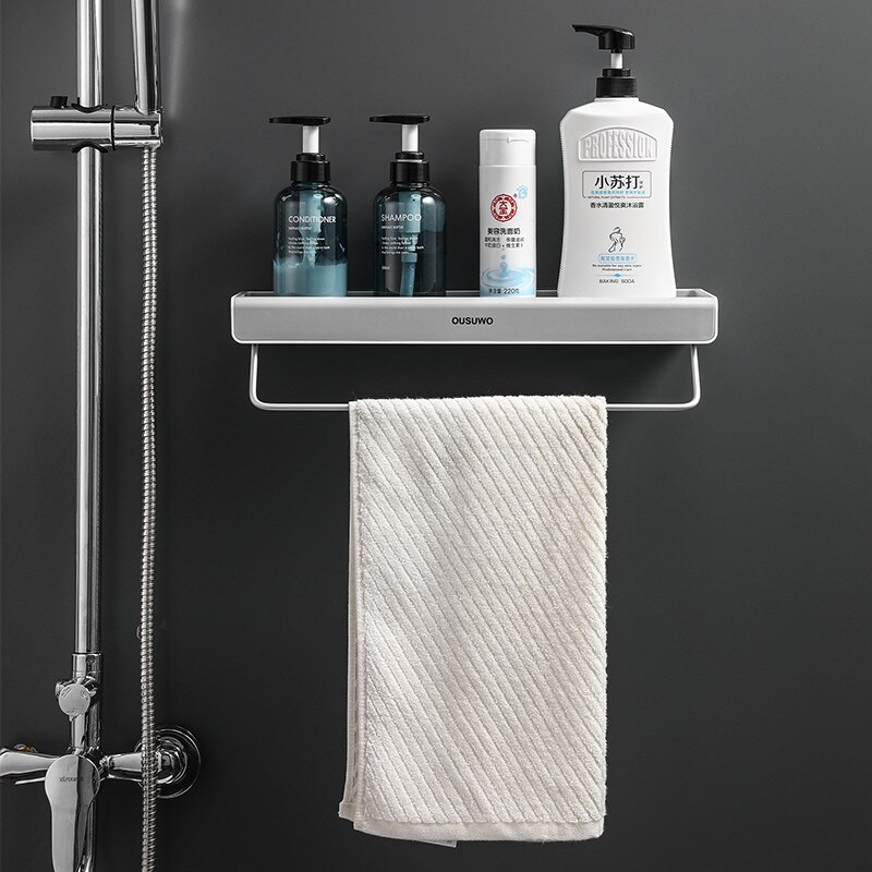 Fürdőszoba polc fúró nélküli rendszerező zuhany tároló állvány sampon polcok falra szerelhető törülközőtartó törülközőtartóval tárolási kiegészítők