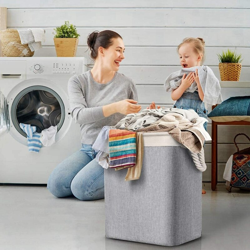 Košara za rublje s ručkama 2 paketa, sklopive lanene korpe za rublje Ugrađena podstava s odvojivim držačima