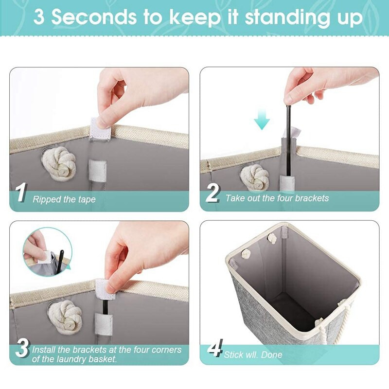 Košara za rublje s ručkama 2 paketa, sklopive lanene korpe za rublje Ugrađena podstava s odvojivim držačima