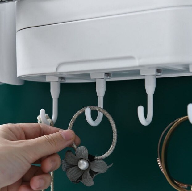 Fürdőszoba tároló falra szerelhető hajszárító tartó állvány Műanyag polcok fürdőszobai piperecikkekhez Sminkrendező