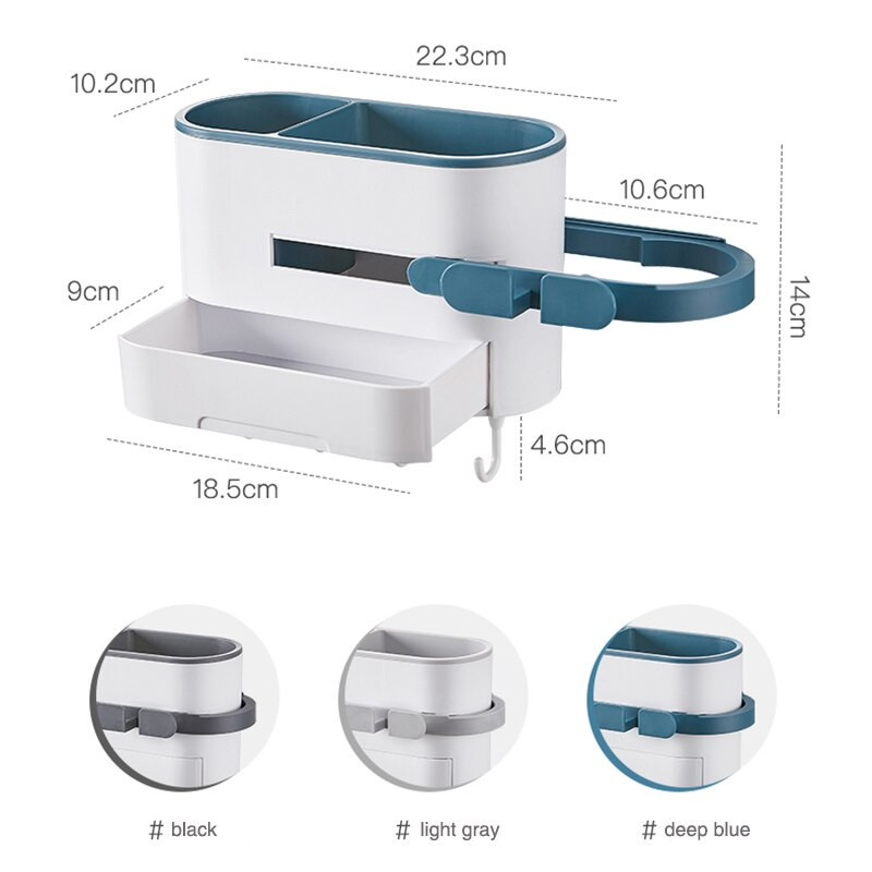 Fürdőszoba tároló falra szerelhető hajszárító tartó állvány Műanyag polcok fürdőszobai piperecikkekhez Sminkrendező