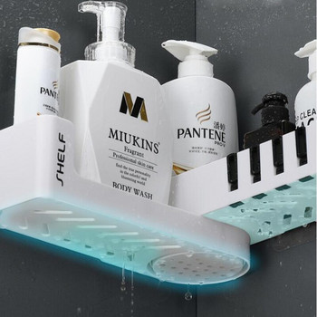 Επιτοίχια γωνιακά ράφια μπάνιου Περιστρεφόμενη ντουζιέρα Caddy Αυτοκόλλητη βάση σαμπουάν Πλαστική σχάρα αποθήκευσης με κρυφούς γάντζους