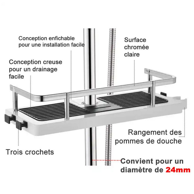 Издръжлив рафт за съхранение в банята Рафт за душ Рафт за табла за шампоан Един слой Без пробиване Повдигаща се душ глава Поставка за душ бар