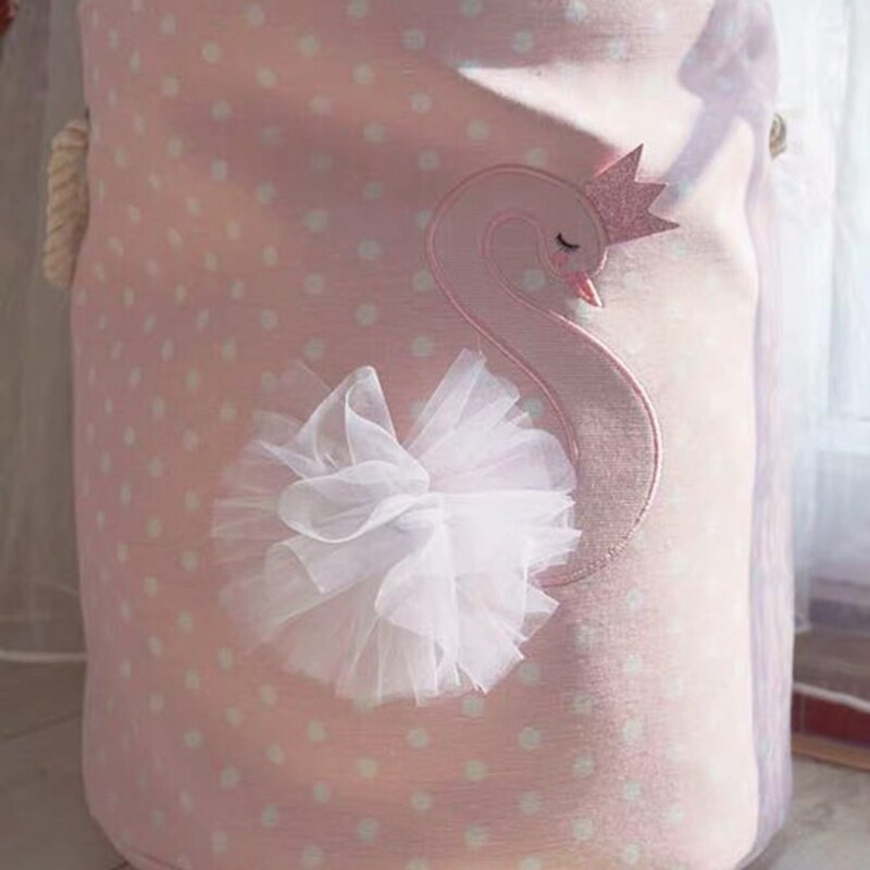 Piszkos szennyes kosár Rózsaszín hattyú rendszerező kosár húzózsinór Tárolókosarak játékokhoz könyvek D35XH40cm