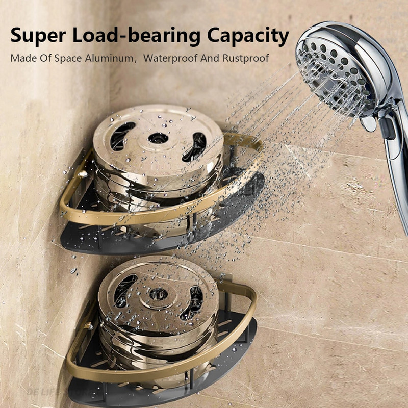 Vonios kambario kampinė lentyna be gręžimo Nerūdijanti erdvė Aliuminis dušo laikiklis Šampūno laikiklis Vonios kambario priedai