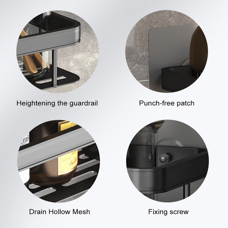 2 DB alumínium fürdőszobai polcok Fúrás nélküli sarokpolc sampontartó zuhanyozáshoz Konyha Fürdőszoba szervező Fürdőszoba kiegészítők