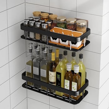 Рафтове за баня Рафтове, монтирани на стена Стелаж за съхранение на шампоан За кухненски държач Квадратен алуминиев органайзер за баня Аксесоар