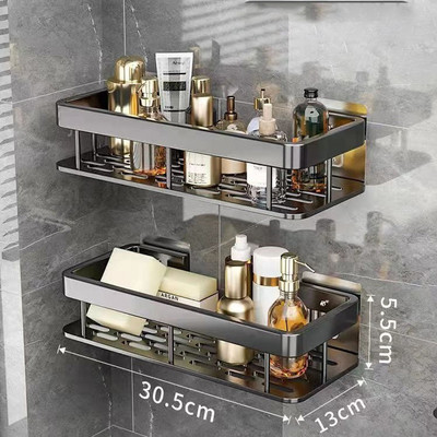 Ütésmentes fürdőszobai polc polcok Falra szerelhető sampon tároló állvány konyhai tartóhoz Négyzet alakú alumínium kádrendező tartozék