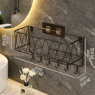 Raft de baie auriu de lux fără găurire Coș de depozitare pentru duș din metal cu cârlig Suport pentru șampon pentru periuță de dinți Accesorii pentru baie