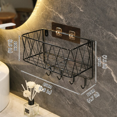 Raft de baie auriu de lux fără găurire Coș de depozitare pentru duș din metal cu cârlig Suport pentru șampon pentru periuță de dinți Accesorii pentru baie