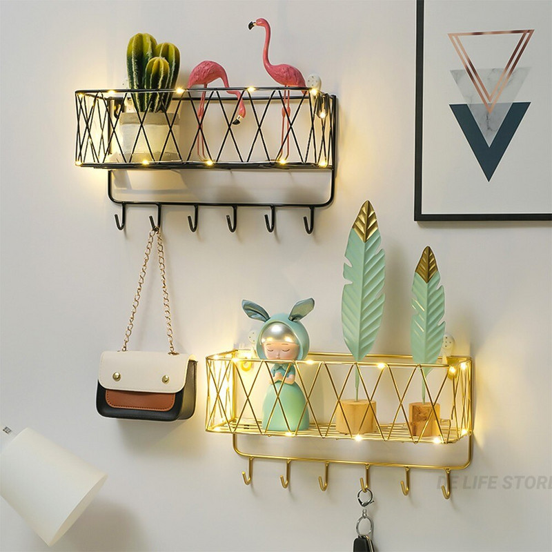 Raft de baie auriu de lux fără găurire Coș de depozitare pentru duș din metal cu cârlig Suport pentru șampon pentru periuță de dinți Accesorii pentru baie