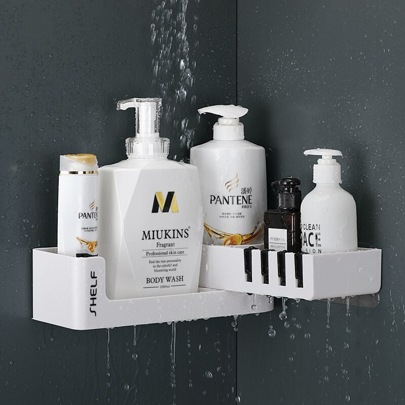 Fürdőszoba polc Sarokpolcok Sampon tartó Konyhai tároló állvány rendetlenség zuhany rendszerező fal Fürdőszoba kiegészítők Ingyenes lyukasztás