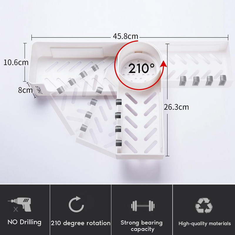 Fürdőszoba polc Sarokpolcok Sampon tartó Konyhai tároló állvány rendetlenség zuhany rendszerező fal Fürdőszoba kiegészítők Ingyenes lyukasztás