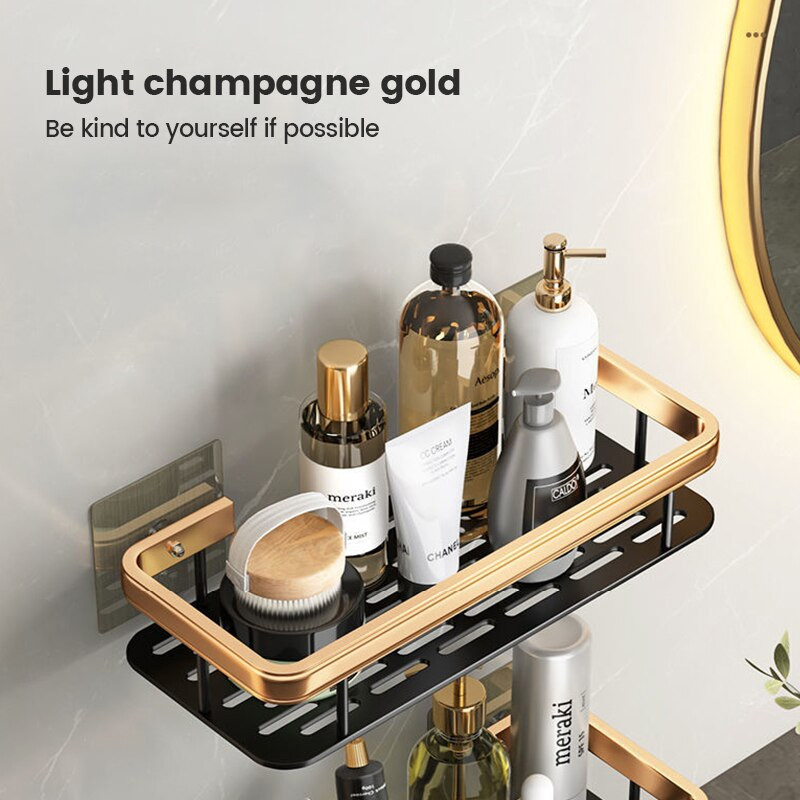 Prabangios vonios lentynos be gręžimo Nerūdijančios aliuminio dušo sieninės lentynos šampūnas rankšluosčių laikiklis Vonios kambario tvarkyklės priedas