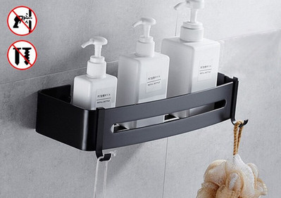 Trokutasti stalak za odlaganje ručnika za tuširanje Crne kutne police Zidni aluminijski držač za šampon Bez bušilice Organizator za kupaonske police