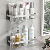 Fürdőszoba polcfal fúrás nélkül Rozsdaálló alumínium polc sampon törölközőtartó Fürdőszoba luxus rendező tartozék