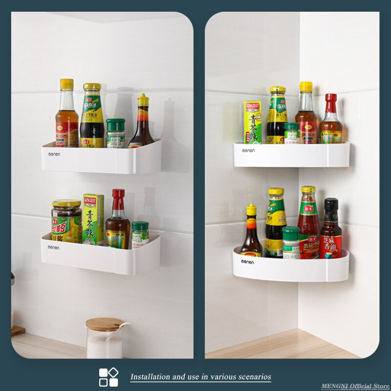 MENGNI Raft de depozitare din plastic, rezistent la apă, montat pe perete Suport produs pentru duș Suport de depozitare pentru bucătărie Seturi de accesorii pentru baie