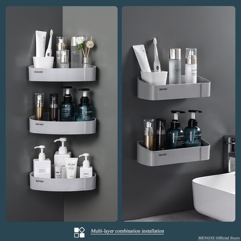 MENGNI Raft de depozitare din plastic, rezistent la apă, montat pe perete Suport produs pentru duș Suport de depozitare pentru bucătărie Seturi de accesorii pentru baie