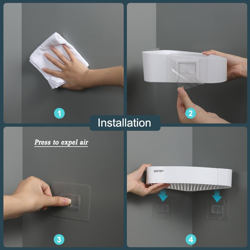 MENGNI Raft de depozitare din plastic, rezistent la apă, montat pe perete Suport produs pentru duș Suport de depozitare pentru bucătărie Seturi de accesorii pentru baie